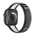 Premium two-tone stainless steel watch band curved metal strap for modern smartwatches - Black and White