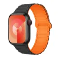 Silicone magnetic watch band replacement compatible with Apple Watch, black and orange style. - Black & Orange