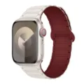 Silicone magnetic watch strap compatible with Apple Watch, dual-tone design detail view. - Starlight & Wine Red