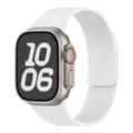 Detailed view of white litchi pattern magnetic silicone watch strap for smart watch. - 38/40/41/42mm Universal / White & Light Mint