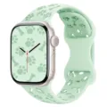 Light mint green silicone watch band with hollow paw and bone pattern for smartwatches. - Dog Paw Butterfly Clasp Silicone