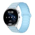 Vista dettagliata del cinturino magnetico in silicone, design azzurro a 3 perle, compatibile smart watch. - 18mm / Nuvola azzurra
