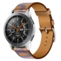 Premium brown leather smart watch band with silver metal case and digital display watch face. - 25# Biscuit Electric Blue