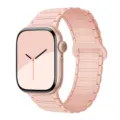 Pink silicone magnetic watch band detail view, soft texture and secure fit for smartwatches. - Pink Sand