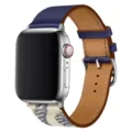 Replacement leather watch band compatible with Apple Watch, stylish and durable design. - Navy/Grey