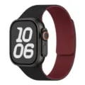 Schwarzes und rotes Litschi-Muster magnetisches Silikon-Uhrenarmband für Smartwatch. - 42/44/45/49/10-11 Gen 46MM Universal / Schwarz und Burgund