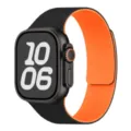 Magnetische Silikon Ersatzarmband mit Litchi Muster fuer Apple Watch Ultra Series. - 42/44/45/49/10-11 Gen 46MM Universal / Schwarz & Orange