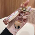 Cute liquid quicksand milk tea keychain acrylic candy floating bottle bag charm accessory. - Chocolate - Candy
