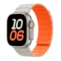 Silicone magnetic watch strap detail view, replacement band compatible with smartwatches. - 22mm / Starlight + Orange