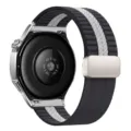 Replacement woven nylon watch strap 22mm with magnetic folding clasp for smartwatch. - 22mm / Grey and White Stripes