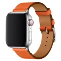 Orange leather watch band compatible with Apple Watch replacement strap accessory silver buckle - 7# Flame Orange