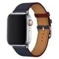 Replacement leather strap for Apple Watch, dual-color design with metal buckle, stylish. - 8# Indigo