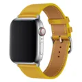 Yellow leather watch strap replacement compatible with smart watch series, durable metal buckle. - 11# Amber