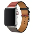 Multicolor genuine leather replacement watch strap compatible with various smart watches. - Black/Brick Red/Grey