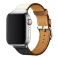 Replacement leather watch strap compatible with Apple Watch, multi-color spliced design. - 16# Black White Gold