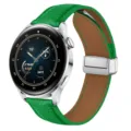 Correa de reloj de cuero con patrón litchi verde y hebilla magnética metálica plateada accesorio - Hebilla Plateada 20MM / Verde