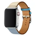 Colorful leather watch strap compatible with Apple Watch, stylish replacement band with metal buckle. - 23# Ice Blue Pink White
