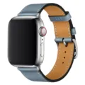 Blue PU leather watch strap replacement compatible with Apple Watch silver case accessory - 24# Linen Blue