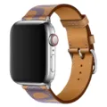 Replacement PU leather strap for Apple Watch featuring blue wave pattern in brown finish. - 25# Biscuit Electric Blue
