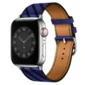 Replacement leather strap for Apple Watch, blue and black stripes stylish design. - 26# Black Electric Blue