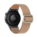 Elastische nylon horlogeband met metalen gesp en oranje stiksels voor smartwatches. - Roze Zand