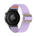 Gedetailleerd overzicht van de paarse elastische nylon horlogeband met metalen gesp. - Lavendel