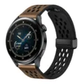 Breathable perforated leather watch strap with magnetic buckle for smart watch replacement band. - 20mm / Taupe