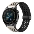 Smartwatch with breathable perforated leather watch band featuring magnetic metal clasp closure. - 20mm / Starlight