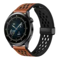 Breathable perforated leather watch strap with metal magnetic buckle for smart watch replacement. - 20mm / Brown