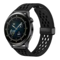 Breathable perforated leather watch band with magnetic buckle for smart watch, black style. - 20mm / Black