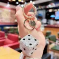 Sparkling rhinestone dice keychain, luxury bag charm and car key pendant with shiny crystals. - Silver