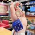Korean fashion rhinestone dice keychain sparkling crystal bag charm car key ring pendant - Blue