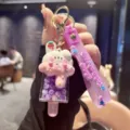 Cute cartoon bunny ice cream liquid quicksand keychain with purple strap for bags keys. - Quicksand Cream Rabbit Ice Cream - Purple
