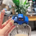 Blue alloy pickup truck keychain, cute mini car model metal keyring for bags and keys. - Blue