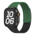 Detail view of magnetic silicone watch band in green and black contrast litchi pattern. - 38/40/41/42mm Universal / Alfalfa and Black