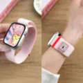 Pink nylon loop watch band with cute embroidery patch, compatible with Apple Watch. - 44/45/46/49MM Universal / Official Bright Pink (Cake)