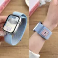 Nylon loop watch strap for Apple Watch with cute rabbit embroidery patch, soft and comfortable. - 44/45/46/49MM Universal / Azure Blue (Cake)