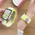 Close-up of lime green nylon loop watch band with cute embroidered patch on wrist. - 44/45/46/49MM Universal / Neon Yellow (Cake)