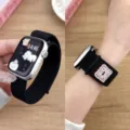Nylon loop watch strap compatible with Apple Watch, soft velcro sport band with cute patch. - 44/45/46/49MM Universal / Deep Black (Cake)