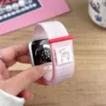 Nylon loop watch strap compatible with Apple Watch, featuring pink design and cute bunny woven label. - 44/45/46/49MM Universal / Official Bright Pink (Rabbit)