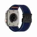 Detailansicht des reflektierenden Nylon-Gurtband-Uhrenarmbands kompatibel mit Apple Watch Ultra. - 38/40/41/Gen 10 42mm Universal / Mitternachtsblau