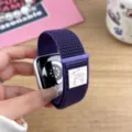 Purple nylon watch band detail, durable hook and loop loop strap featuring a cute rabbit woven tag. - 44/45/46/49MM Universal / Haze Purple (Rabbit)