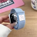 Blue nylon velcro watch band compatible with Apple Watch, soft elastic loop with cute label. - 44/45/46/49MM Universal / Azure Blue (Rabbit)
