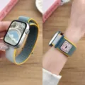 Nylon loop watch band compatible with Apple Watch, soft velcro strap with cute embroidery patch. - 44/45/46/49MM Universal / Sunny Color (Cake)
