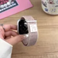 Pink nylon loop watch band compatible with Apple Watch, with cute rabbit woven label. - 44/45/46/49MM Universal / Starlight Color Dots (Rabbit)