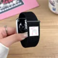 Nylon loop watch band compatible with Apple Watch, black Velcro strap with rabbit patch. - 44/45/46/49MM Universal / Deep Black (Rabbit)