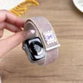 Replacement nylon loop watch strap for Apple Watch with cute bow patch in pink color. - 44/45/46/49MM Universal / Starlight Color Dots (Bow)