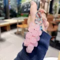 Acrylic rose flower cluster keychain and bag charm, pink sparkling beaded car key ring decor. - Transparent Rose String - Pink