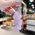 Detail view of purple acrylic rose cluster bag charm and keychain, glossy beaded hanging ornament. - Transparent Rose String - Purple