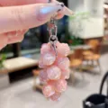 Colorful rose grape bunch keychain fashion pink iridescent bead car bag pendant charm - Colorful Rose String - Dark Pink